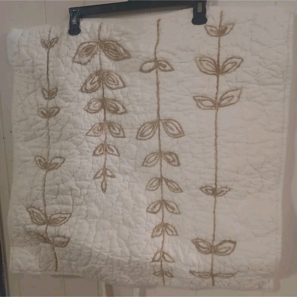 Pottery Barn Quilted Vines  Euro Pillow Sham -Tie Closure